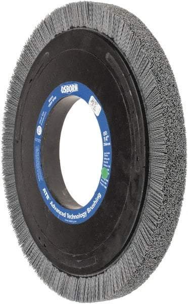 Osborn - 14" OD, 5-1/4" Arbor Hole, Crimped Nylon Wheel Brush - 1" Face Width, 1-1/4" Trim Length, 0.035" Filament Diam, 1,800 RPM - USA Tool & Supply