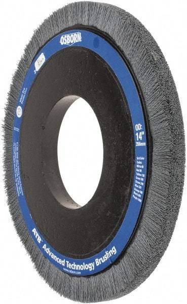 Osborn - 14" OD, 5-1/4" Arbor Hole, Crimped Nylon Wheel Brush - 1" Face Width, 1-1/4" Trim Length, 0.022" Filament Diam, 1,800 RPM - USA Tool & Supply