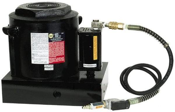 Omega Lift Equipment - 100 Ton Capacity Air-Actuated Bottle Jack - 12" to 18-1/8" High, 6-1/8" Piston Stroke, 5-1/8" Plunger Diam, 9-3/8" Wide Base - USA Tool & Supply