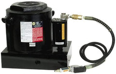Omega Lift Equipment - 100 Ton Capacity Air-Actuated Bottle Jack - 12" to 18-1/8" High, 6-1/8" Piston Stroke, 5-1/8" Plunger Diam, 9-3/8" Wide Base - USA Tool & Supply