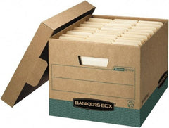 BANKERS BOX - 1 Compartment, 12-3/4" Wide x 10-3/8" High x 16-1/2" Deep, Storage Box - Corrugated Cardboard, Kraft (Color)/Green - USA Tool & Supply