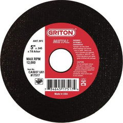 Made in USA - 5" 60 Grit Aluminum Oxide Cutoff Wheel - 0.045" Thick, 7/8" Arbor, 12,224 Max RPM, Use with Angle Grinders - USA Tool & Supply