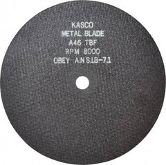 Made in USA - 8" 46 Grit Aluminum Oxide Cutoff Wheel - 1/16" Thick, 5/8" Arbor, 8,000 Max RPM, Use with Stationary Tools - USA Tool & Supply