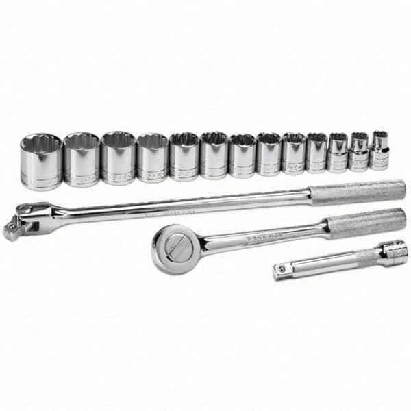 SK - 1/2" Drive Standard Socket Set - 7/16 to 1-1/4", Inch Measurement Standard - USA Tool & Supply