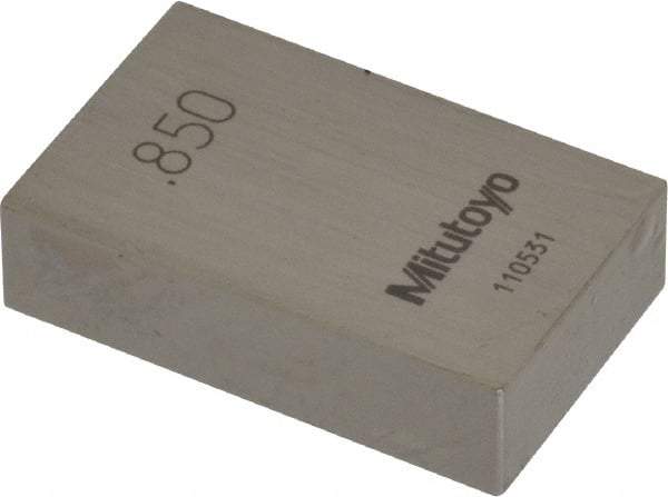 Mitutoyo - 0.85" Rectangular Steel Gage Block - Accuracy Grade AS-1, Includes Certificate of Inspection - USA Tool & Supply