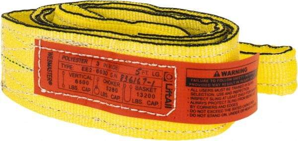 Lift-All - 5' Long x 3" Wide, 6,600 Lb Vertical Capacity, 2 Ply, Nylon Web Sling - 5,200 Lb Choker Capacity, Yellow - USA Tool & Supply