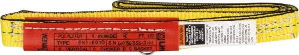 Lift-All - 3' Long x 1" Wide, 2,400 Lb Vertical Capacity, 1 Ply, Nylon Web Sling - 1,900 Lb Choker Capacity, Yellow - USA Tool & Supply