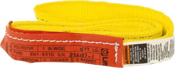 Lift-All - 4' Long x 1" Wide, 2,400 Lb Vertical Capacity, 1 Ply, Polyester Web Sling - 1,900 Lb Choker Capacity, Yellow - USA Tool & Supply