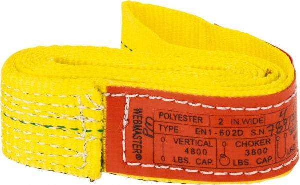 Lift-All - 4' Long x 2" Wide, 4,800 Lb Vertical Capacity, 1 Ply, Nylon Web Sling - 3,800 Lb Choker Capacity, Yellow - USA Tool & Supply