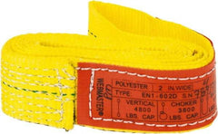 Lift-All - 4' Long x 2" Wide, 4,800 Lb Vertical Capacity, 1 Ply, Nylon Web Sling - 3,800 Lb Choker Capacity, Yellow - USA Tool & Supply