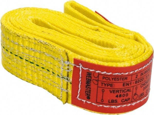 Lift-All - 6' Long x 2" Wide, 4,800 Lb Vertical Capacity, 1 Ply, Nylon Web Sling - 3,800 Lb Choker Capacity, Yellow - USA Tool & Supply