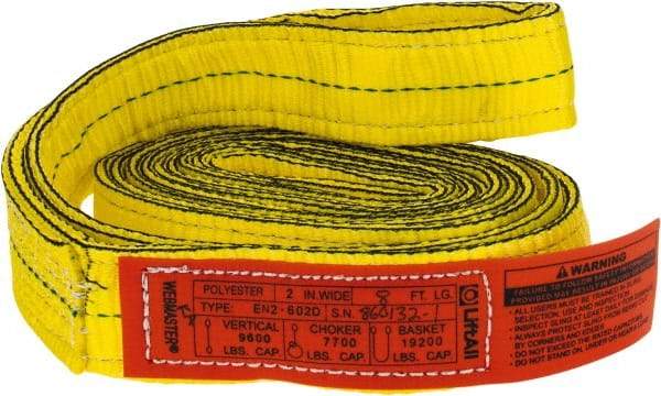 Lift-All - 8' Long x 2" Wide, 9,600 Lb Vertical Capacity, 2 Ply, Nylon Web Sling - 7,700 Lb Choker Capacity, Yellow - USA Tool & Supply