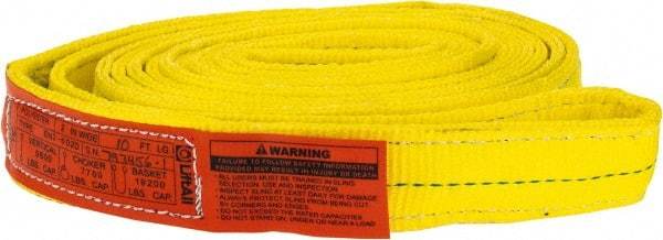 Lift-All - 10' Long x 2" Wide, 9,600 Lb Vertical Capacity, 2 Ply, Nylon Web Sling - 7,700 Lb Choker Capacity, Yellow - USA Tool & Supply