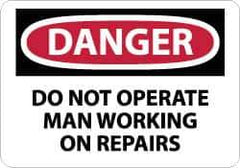NMC - "Danger - Do Not Operate - Man Working on Repairs", 10" Long x 14" Wide, Aluminum Safety Sign - Rectangle, 0.04" Thick, Use for Accident Prevention - USA Tool & Supply