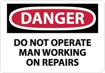 NMC - "Danger - Do Not Operate - Man Working on Repairs", 10" Long x 14" Wide, Rigid Plastic Safety Sign - Rectangle, 0.05" Thick, Use for Accident Prevention - USA Tool & Supply
