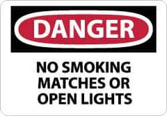 NMC - "Danger - No Smoking, Matches or Open Lights", 10" Long x 14" Wide, Aluminum Safety Sign - Rectangle, 0.04" Thick, Use for Accident Prevention - USA Tool & Supply