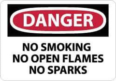 NMC - "Danger - No Smoking, No Open Flames, No Sparks", 10" Long x 14" Wide, Rigid Plastic Safety Sign - Rectangle, 0.05" Thick, Use for Accident Prevention - USA Tool & Supply