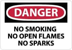 NMC - "Danger - No Smoking, No Open Flames, No Sparks", 7" Long x 10" Wide, Rigid Plastic Safety Sign - Rectangle, 0.05" Thick, Use for Accident Prevention - USA Tool & Supply