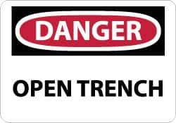 NMC - "Danger - Open Trench", 10" Long x 14" Wide, Pressure-Sensitive Vinyl Safety Sign - Rectangle, 0.004" Thick, Use for Accident Prevention - USA Tool & Supply