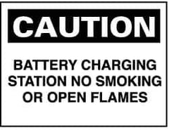 NMC - "Caution - Battery Charging Station - No Smoking or Open Flames", 10" Long x 14" Wide, Rigid Plastic Safety Sign - Rectangle, 0.05" Thick, Use for Accident Prevention - USA Tool & Supply