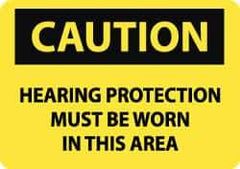 NMC - "Caution - Hearing Protection Must Be Worn in This Area", 7" Long x 10" Wide, Pressure-Sensitive Vinyl Safety Sign - Rectangle, 0.004" Thick, Use for Accident Prevention - USA Tool & Supply
