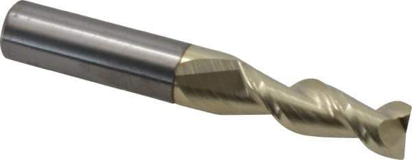 Accupro - 11/32", 1" LOC, 3/8" Shank Diam, 2-1/2" OAL, 2 Flute, Solid Carbide Square End Mill - Single End, ZrN Finish, Spiral Flute, 45° Helix, Centercutting, Right Hand Cut, Right Hand Flute - USA Tool & Supply