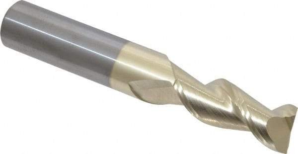 Accupro - 13/32", 1" LOC, 7/16" Shank Diam, 2-3/4" OAL, 2 Flute, Solid Carbide Square End Mill - Single End, ZrN Finish, Spiral Flute, 45° Helix, Centercutting, Right Hand Cut, Right Hand Flute - USA Tool & Supply