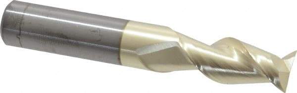 Accupro - 7/16", 1" LOC, 7/16" Shank Diam, 2-3/4" OAL, 2 Flute, Solid Carbide Square End Mill - Single End, ZrN Finish, Spiral Flute, 45° Helix, Centercutting, Right Hand Cut, Right Hand Flute - USA Tool & Supply