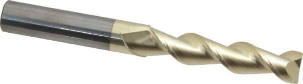 Accupro - 7/16", 2" LOC, 7/16" Shank Diam, 4" OAL, 2 Flute, Solid Carbide Square End Mill - Single End, ZrN Finish, Spiral Flute, 45° Helix, Centercutting, Right Hand Cut, Right Hand Flute - USA Tool & Supply