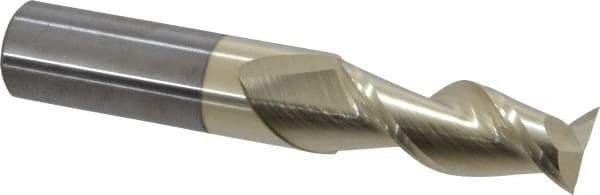 Accupro - 15/32", 1-1/4" LOC, 1/2" Shank Diam, 3" OAL, 2 Flute, Solid Carbide Square End Mill - Single End, ZrN Finish, Spiral Flute, 45° Helix, Centercutting, Right Hand Cut, Right Hand Flute - USA Tool & Supply