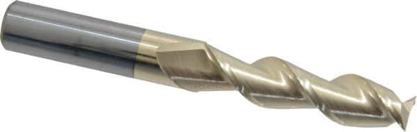 Accupro - 1/2", 2" LOC, 1/2" Shank Diam, 4" OAL, 2 Flute, Solid Carbide Square End Mill - Single End, ZrN Finish, Spiral Flute, 45° Helix, Centercutting, Right Hand Cut, Right Hand Flute - USA Tool & Supply