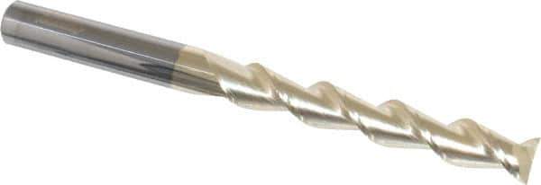 Accupro - 1/2", 3-1/4" LOC, 1/2" Shank Diam, 6" OAL, 2 Flute, Solid Carbide Square End Mill - Single End, ZrN Finish, Spiral Flute, 45° Helix, Centercutting, Right Hand Cut, Right Hand Flute - USA Tool & Supply