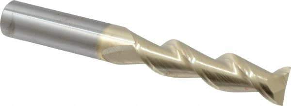 Accupro - 5/8", 2-1/2" LOC, 5/8" Shank Diam, 5" OAL, 2 Flute, Solid Carbide Square End Mill - Single End, ZrN Finish, Spiral Flute, 45° Helix, Centercutting, Right Hand Cut, Right Hand Flute - USA Tool & Supply