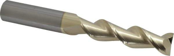 Accupro - 3/4", 3" LOC, 3/4" Shank Diam, 6" OAL, 2 Flute, Solid Carbide Square End Mill - Single End, ZrN Finish, Spiral Flute, 45° Helix, Centercutting, Right Hand Cut, Right Hand Flute - USA Tool & Supply