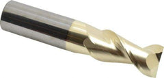 Accupro - 1", 2" LOC, 1" Shank Diam, 5" OAL, 2 Flute, Solid Carbide Square End Mill - Single End, ZrN Finish, Spiral Flute, 45° Helix, Centercutting, Right Hand Cut, Right Hand Flute - USA Tool & Supply