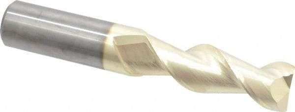 Accupro - 1", 3" LOC, 1" Shank Diam, 6" OAL, 2 Flute, Solid Carbide Square End Mill - Single End, ZrN Finish, Spiral Flute, 45° Helix, Centercutting, Right Hand Cut, Right Hand Flute - USA Tool & Supply