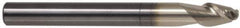 Accupro - 12mm Diam, 32mm LOC, 2 Flute Solid Carbide Ball End Mill - ZrN Finish, Single End, 75mm OAL, 12mm Shank Diam, Spiral Flute - USA Tool & Supply