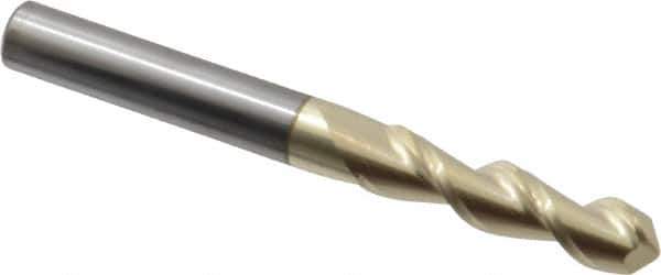 Accupro - 5/16" Diam, 1-1/4" LOC, 2 Flute Solid Carbide Ball End Mill - ZrN Finish, Single End, 3" OAL, 5/16" Shank Diam, Spiral Flute - USA Tool & Supply