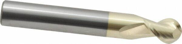Accupro - 3/8" Diam, 1/2" LOC, 2 Flute Solid Carbide Ball End Mill - ZrN Finish, Single End, 2-1/2" OAL, 3/8" Shank Diam, Spiral Flute - USA Tool & Supply
