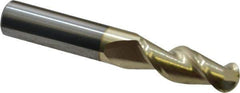 Accupro - 3/8" Diam, 1" LOC, 2 Flute Solid Carbide Ball End Mill - ZrN Finish, Single End, 2-1/2" OAL, 3/8" Shank Diam, Spiral Flute - USA Tool & Supply