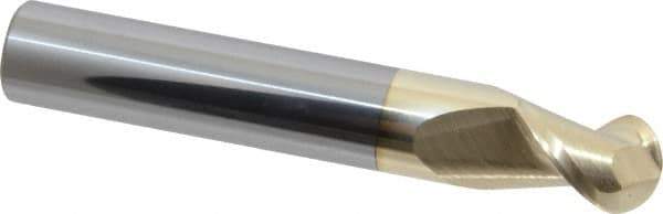 Accupro - 7/16" Diam, 9/16" LOC, 2 Flute Solid Carbide Ball End Mill - ZrN Finish, Single End, 2-3/4" OAL, 7/16" Shank Diam, Spiral Flute - USA Tool & Supply