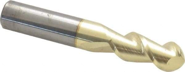 Accupro - 7/16" Diam, 1" LOC, 2 Flute Solid Carbide Ball End Mill - ZrN Finish, Single End, 2-3/4" OAL, 7/16" Shank Diam, Spiral Flute - USA Tool & Supply