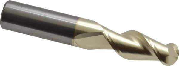Accupro - 1/2" Diam, 1-1/4" LOC, 2 Flute Solid Carbide Ball End Mill - ZrN Finish, Single End, 3" OAL, 1/2" Shank Diam, Spiral Flute - USA Tool & Supply
