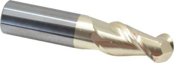 Accupro - 1" Diam, 2" LOC, 2 Flute Solid Carbide Ball End Mill - ZrN Finish, Single End, 5" OAL, 1" Shank Diam, Spiral Flute - USA Tool & Supply