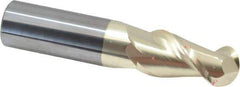 Accupro - 1" Diam, 2" LOC, 2 Flute Solid Carbide Ball End Mill - ZrN Finish, Single End, 5" OAL, 1" Shank Diam, Spiral Flute - USA Tool & Supply