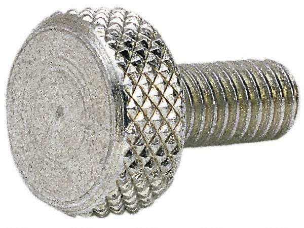 Electro Hardware - #8-32 Knurled Shoulderless Grade 2 Steel Thumb Screw - 13/16" OAL, 3/8" Head Diam x 3/16" Head Height, Zinc-Plated Finish - USA Tool & Supply