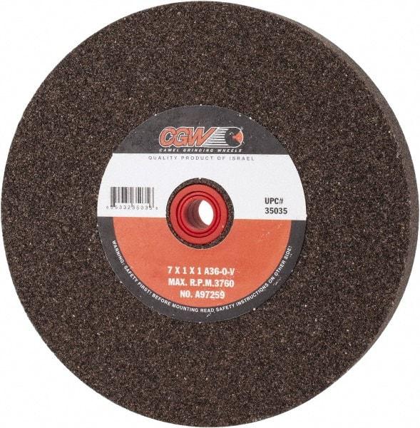 Camel Grinding Wheels - 36 Grit Aluminum Oxide Bench & Pedestal Grinding Wheel - 7" Diam x 1" Hole x 1" Thick, 3760 Max RPM, O Hardness, Very Coarse Grade , Vitrified Bond - USA Tool & Supply