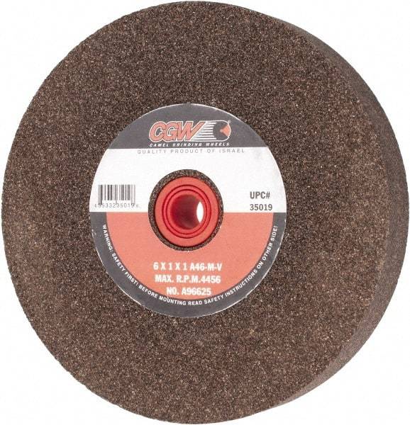 Camel Grinding Wheels - 46 Grit Aluminum Oxide Bench & Pedestal Grinding Wheel - 6" Diam x 1" Hole x 1" Thick, 4456 Max RPM, M Hardness, Coarse Grade , Vitrified Bond - USA Tool & Supply
