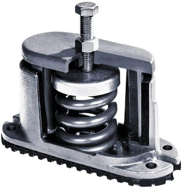 Mason Ind. - 5/8 x 4-1/2 Bolt Thread, 6-5/8" Long x 3-1/2" Wide x 5-5/8" High 1" Deflection Spring Mount - 2,100 Max Lb Capacity - USA Tool & Supply