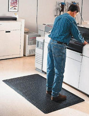 Wearwell - 30' Long x 3' Wide, Dry Environment, Anti-Fatigue Matting - Black with Yellow Borders, Vinyl with Nitrile Blend Base, Beveled on 4 Sides - USA Tool & Supply